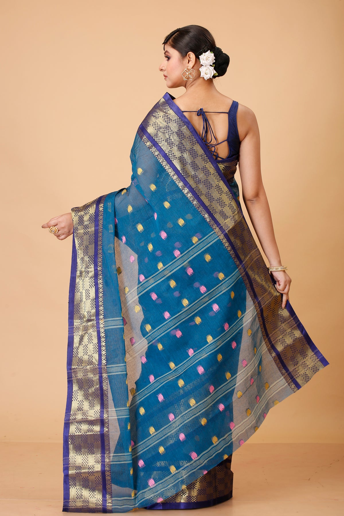 Pure Cotton Tant Saree Self Design, Embellished, Woven, Embroidered Tant Pure Cotton Saree