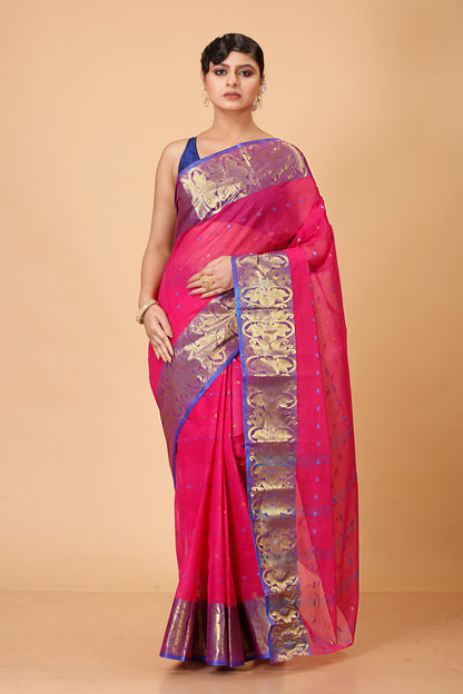 Pure Cotton Tant Saree Ball Buti Design Tant Saree With Self Design Zari Border