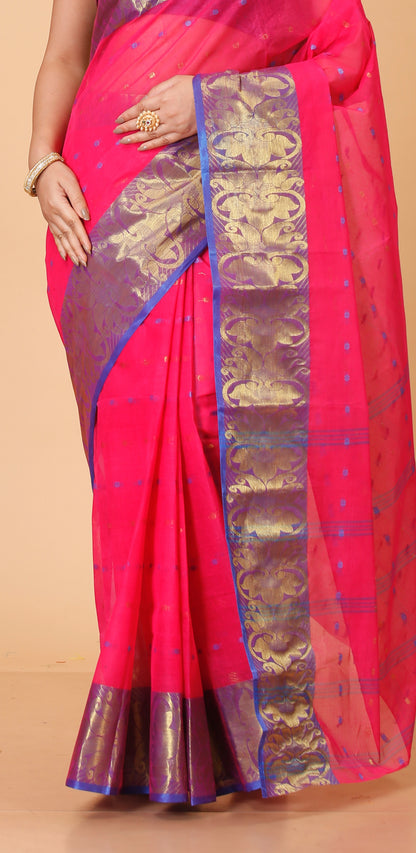 Pure Cotton Tant Saree Ball Buti Design Tant Saree With Self Design Zari Border