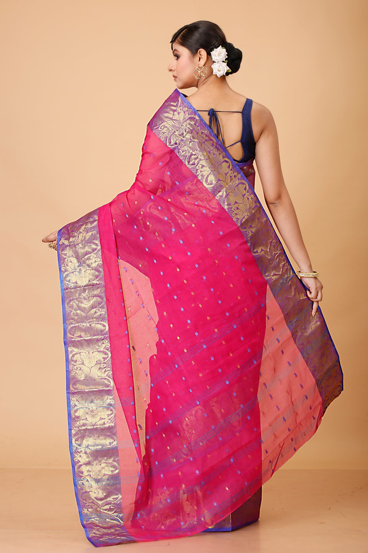 Pure Cotton Tant Saree Ball Buti Design Tant Saree With Self Design Zari Border