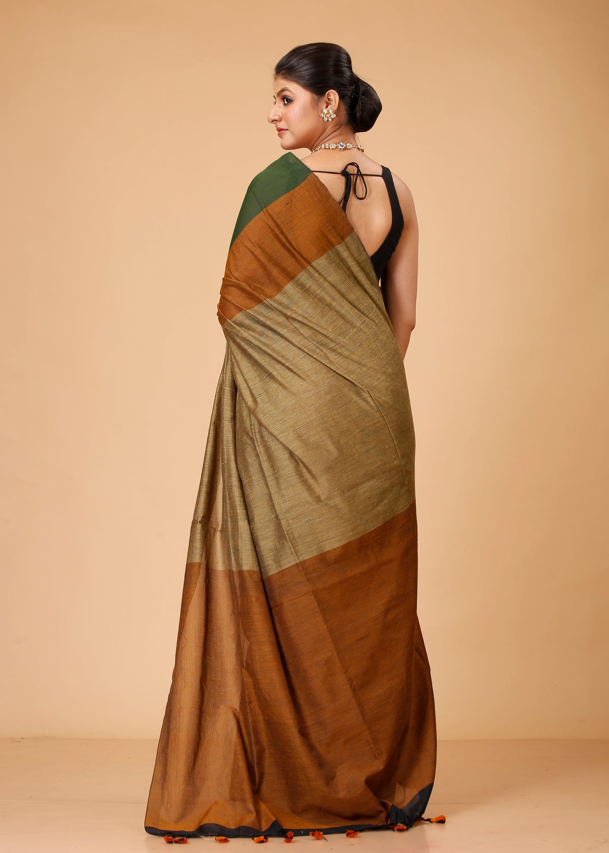 Cotton Handloom Saree Striped, Color Block Handloom Cotton Blend Saree