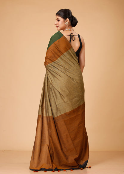 Cotton Handloom Saree Striped, Color Block Handloom Cotton Blend Saree