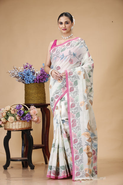 Dhakai Jamdani Pure Cotton Floral Design Woven Jamdani