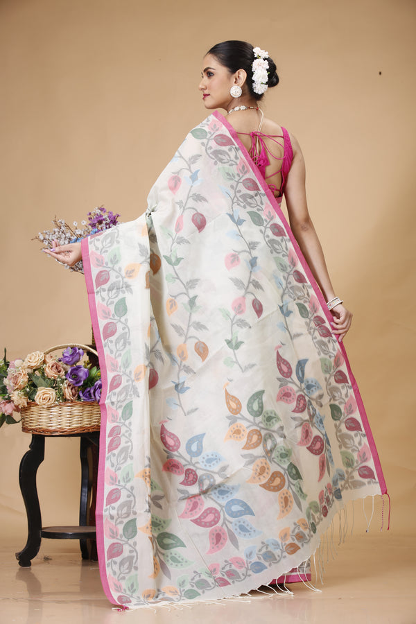 Dhakai Jamdani Pure Cotton Floral Design Woven Jamdani