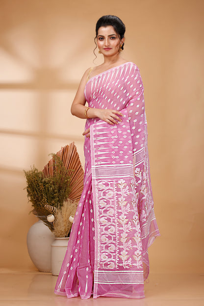 Cotton Jamdani Saree Geometric and Floral Design Woven Saree