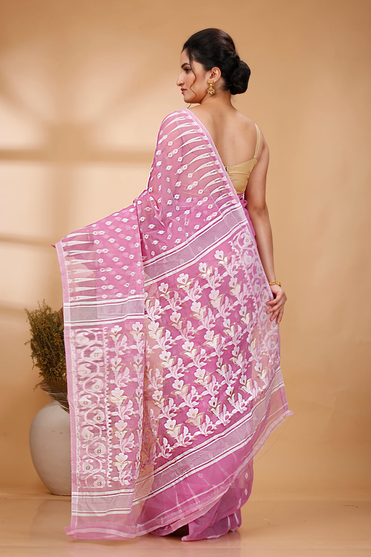 Cotton Jamdani Saree Geometric and Floral Design Woven Saree