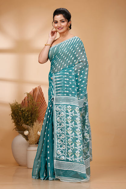 Cotton Jamdani Saree Geometric and Floral Design Woven Saree