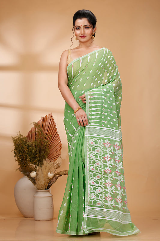 Cotton Jamdani Saree Geometric and Floral Design Woven Saree