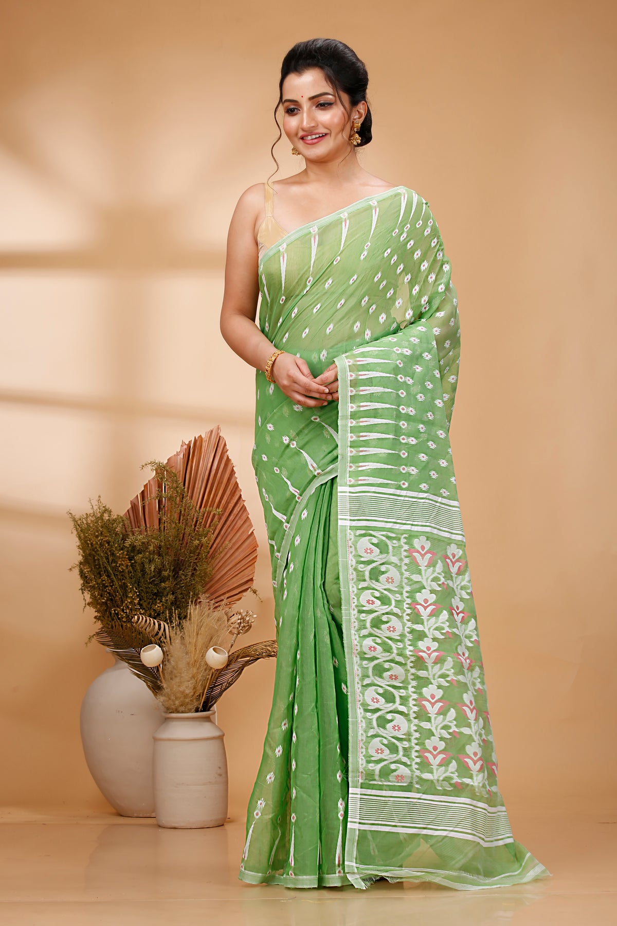 Cotton Jamdani Saree Geometric and Floral Design Woven Saree