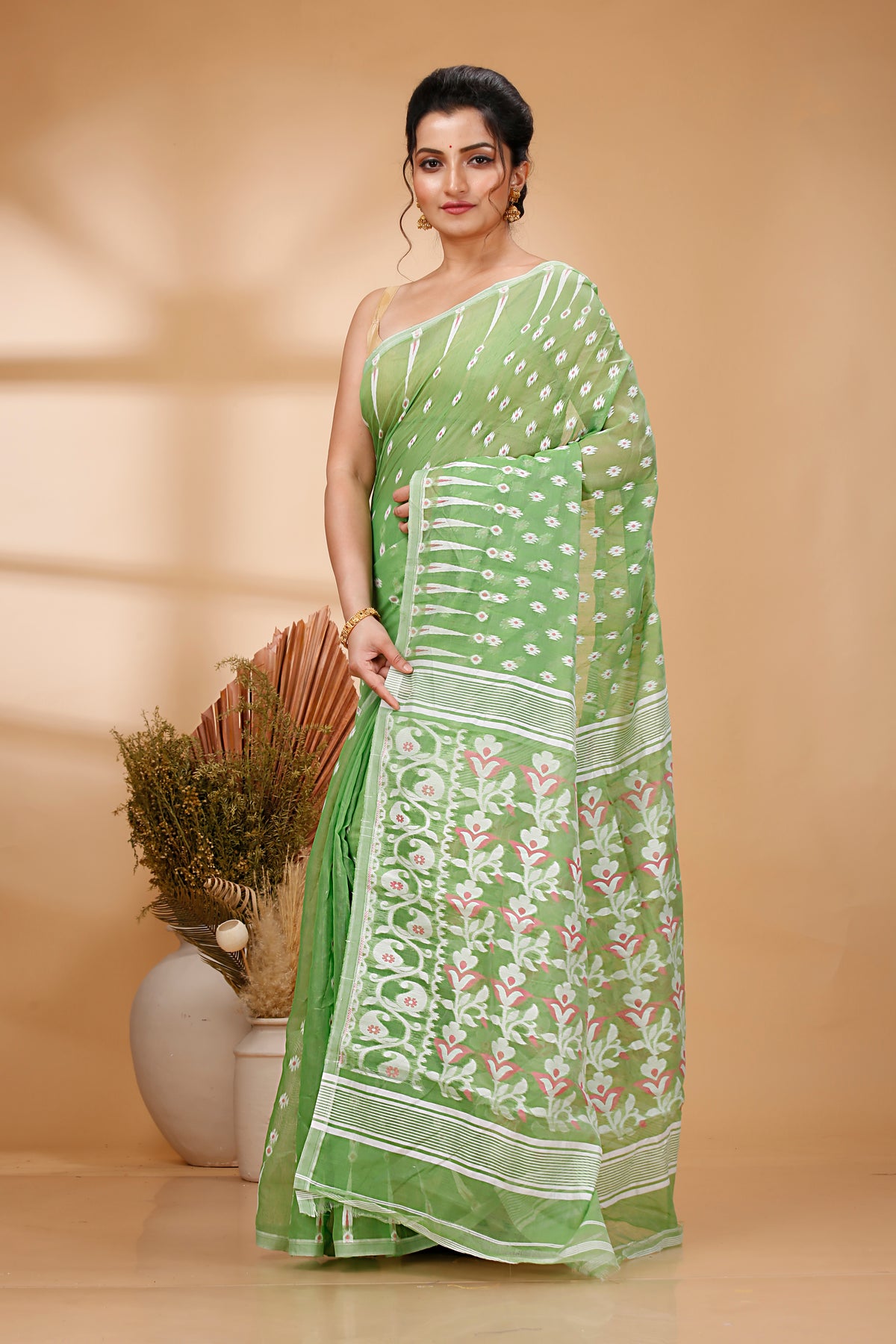Cotton Jamdani Saree Geometric and Floral Design Woven Saree