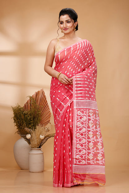 Cotton Jamdani Saree Geometric and Floral Design Woven Saree