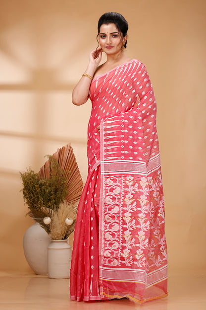Cotton Jamdani Saree Geometric and Floral Design Woven Saree