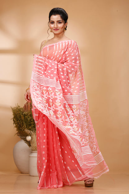 Cotton Jamdani Saree Geometric and Floral Design Woven Saree