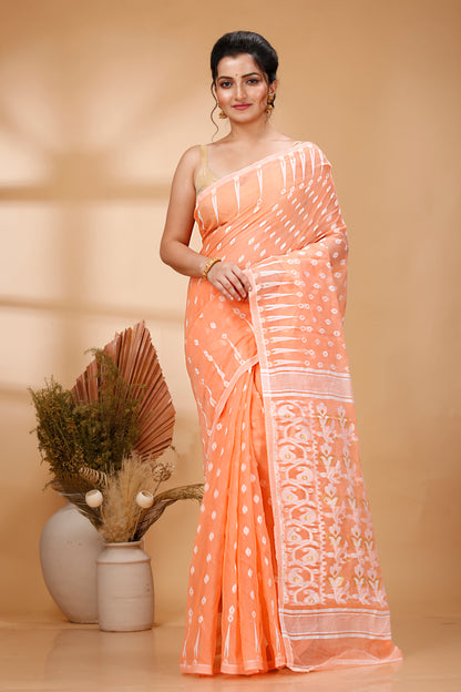 Cotton Jamdani Saree Geometric and Floral Design Woven Saree