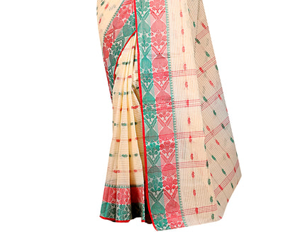 Cotton Tant Saree Geometric and Abstract Leaf Design Woven Saree