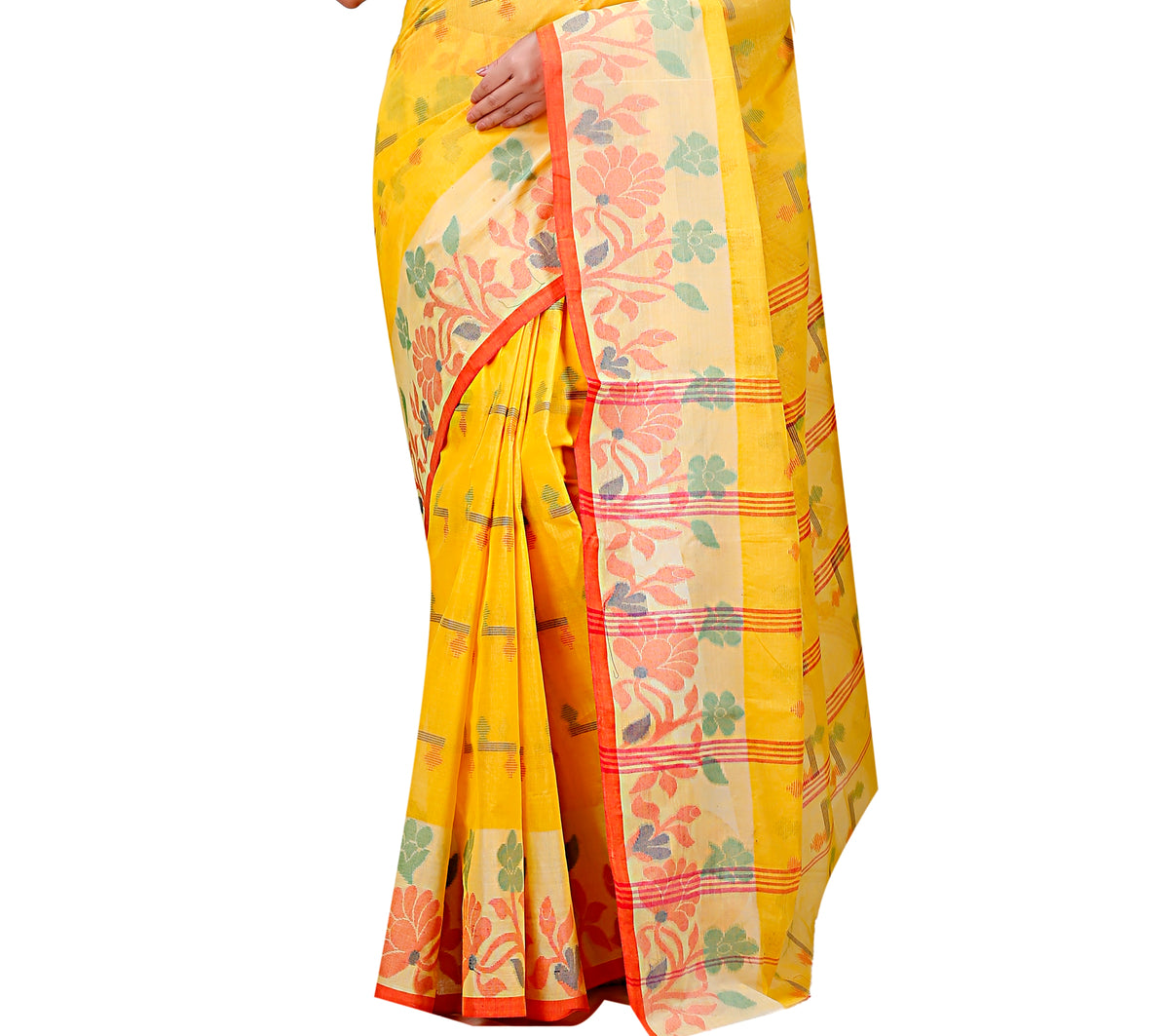 Pure Cotton Tant Saree Floral Design Woven Tant Saree