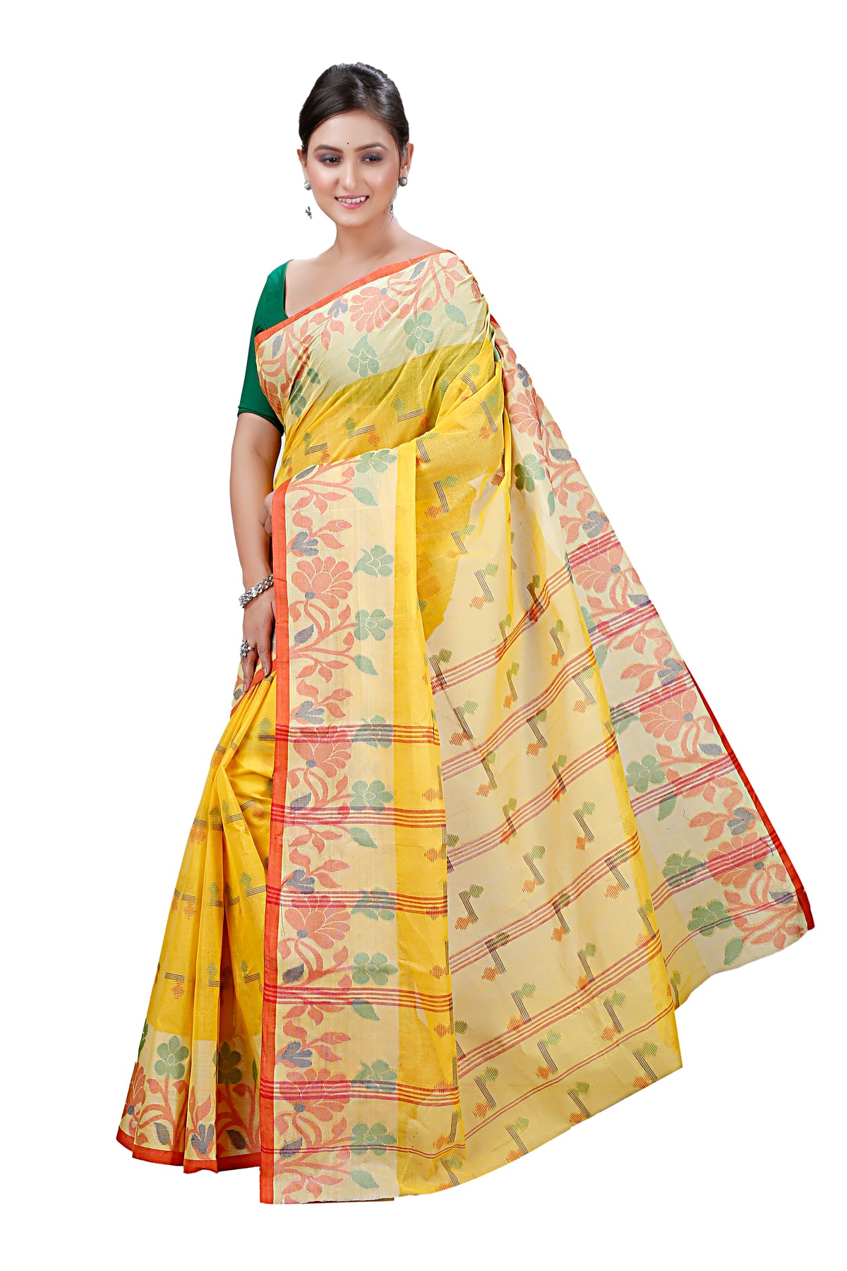 Pure Cotton Tant Saree Floral Design Woven Tant Saree