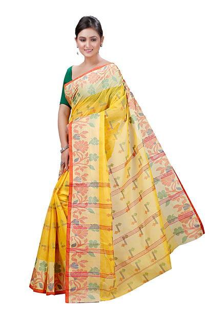 Pure Cotton Tant Saree Floral Design Woven Tant Saree