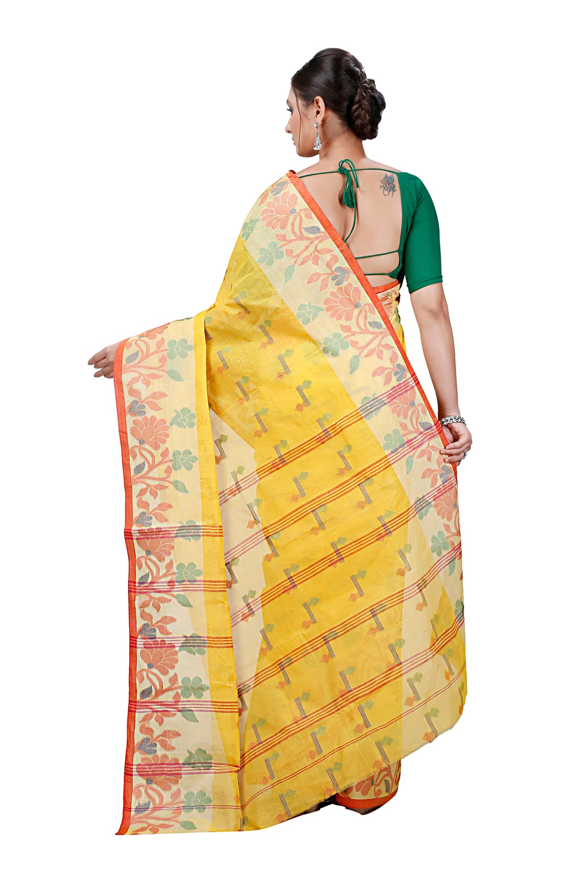 Pure Cotton Tant Saree Floral Design Woven Tant Saree