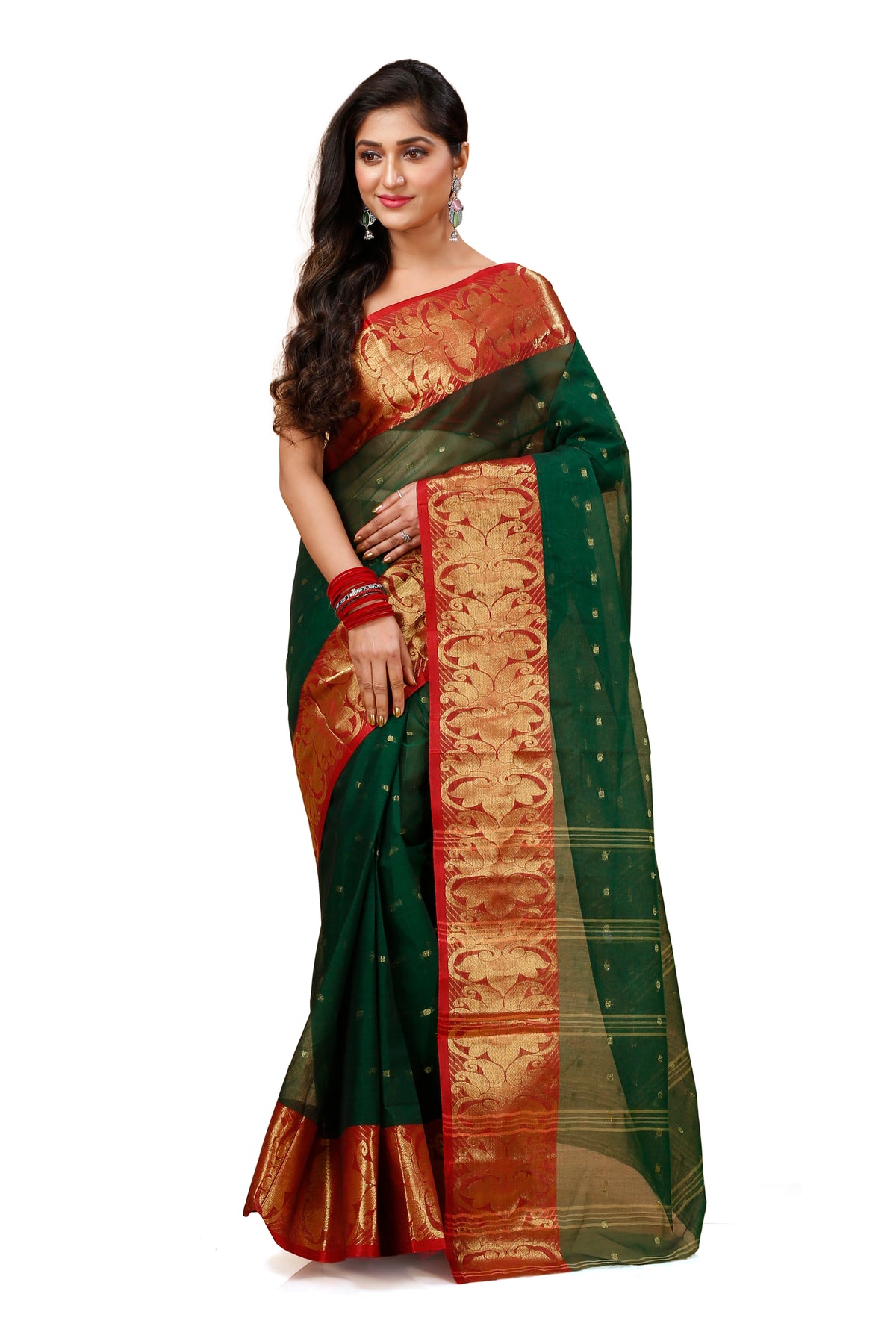 Pure Cotton Tant Sare Ball Buti Design Tant Saree With Self Design Zari Border