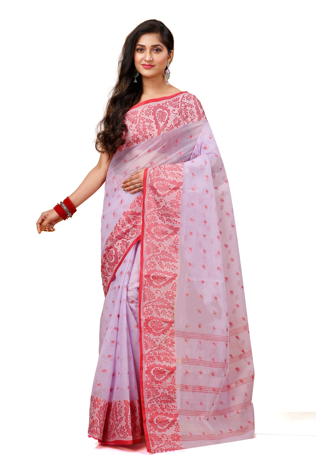 Pure Cotton Tant Saree Leaf Buti Design Woven Tant Saree