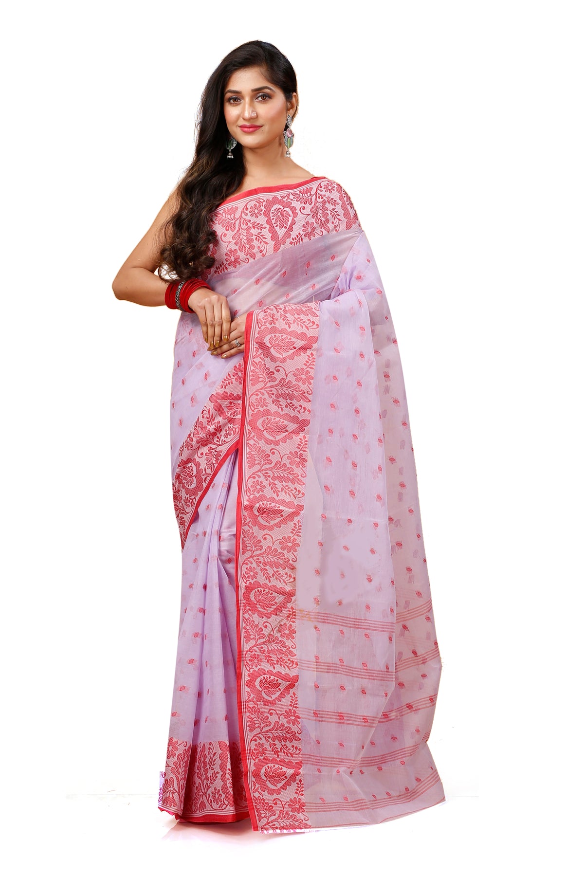 Pure Cotton Tant Saree Leaf Buti Design Woven Tant Saree
