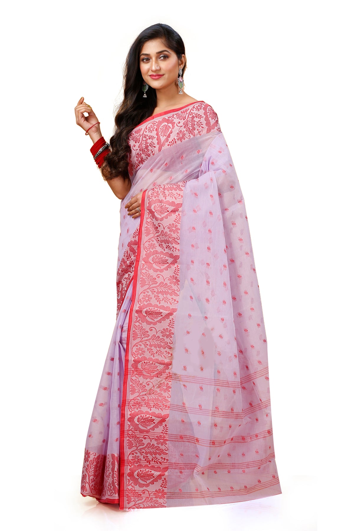 Pure Cotton Tant Saree Leaf Buti Design Woven Tant Saree