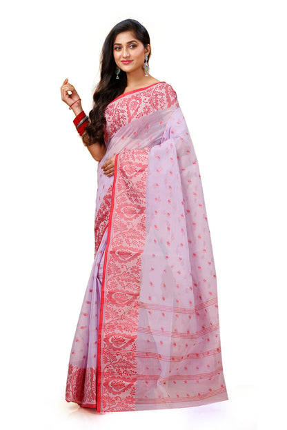 Pure Cotton Tant Saree Leaf Buti Design Woven Tant Saree