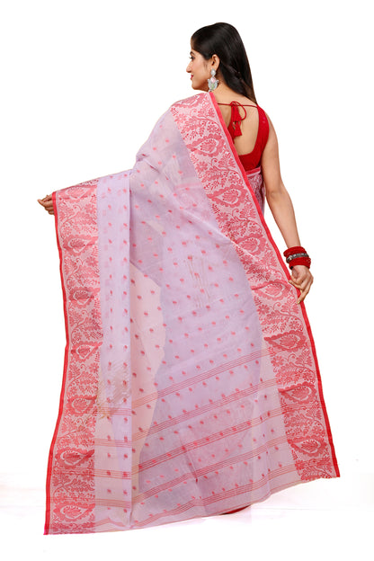 Pure Cotton Tant Saree Leaf Buti Design Woven Tant Saree