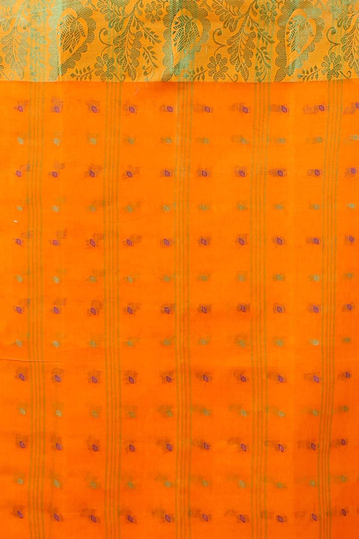Pure Cotton Tant Saree Leaf Buti Design Woven Tant Saree