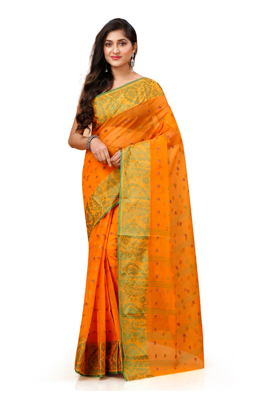 Pure Cotton Tant Saree Leaf Buti Design Woven Tant Saree