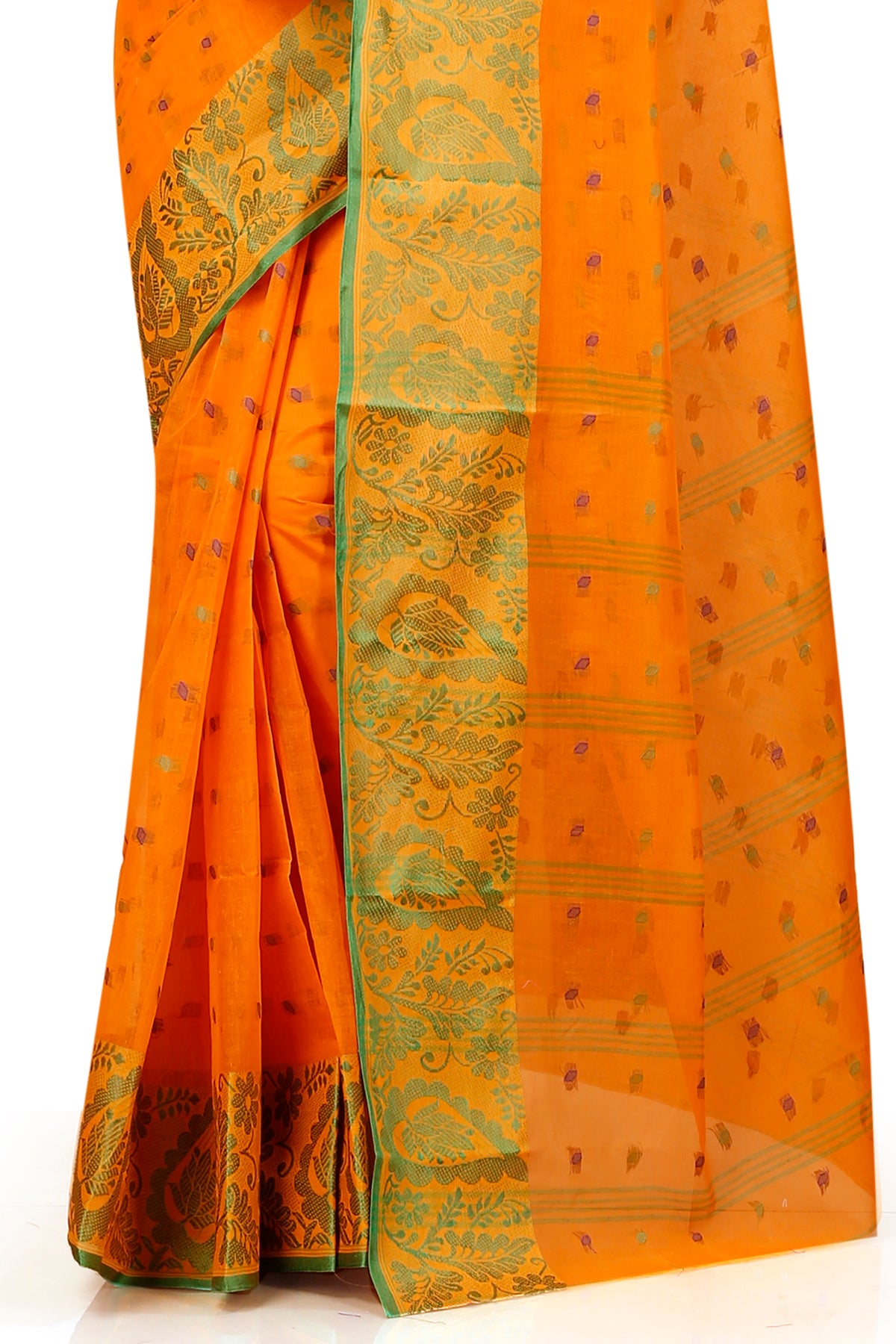 Pure Cotton Tant Saree Leaf Buti Design Woven Tant Saree