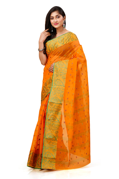 Pure Cotton Tant Saree Leaf Buti Design Woven Tant Saree