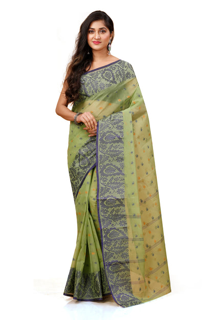 Pure Cotton Tant Saree Leaf Buti Design Woven Tant Saree