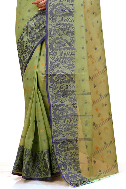 Pure Cotton Tant Saree Leaf Buti Design Woven Tant Saree