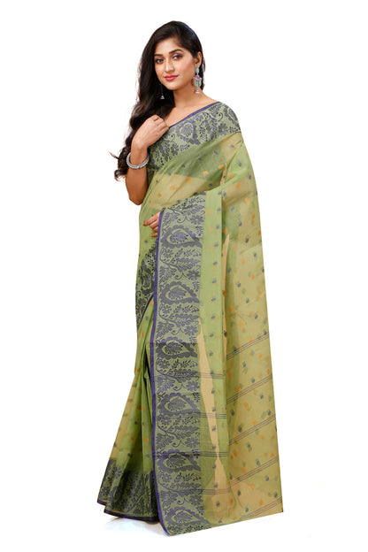 Pure Cotton Tant Saree Leaf Buti Design Woven Tant Saree
