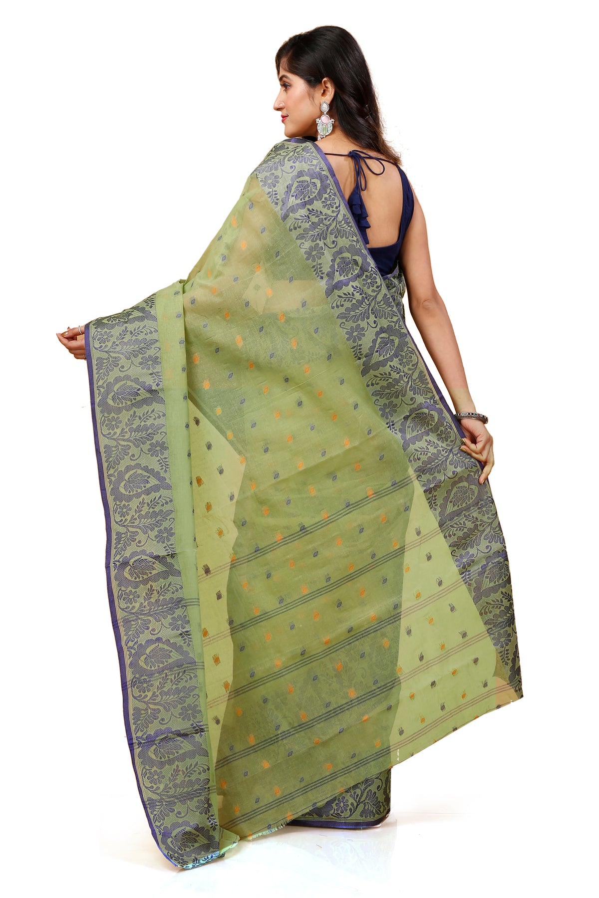 Pure Cotton Tant Saree Leaf Buti Design Woven Tant Saree