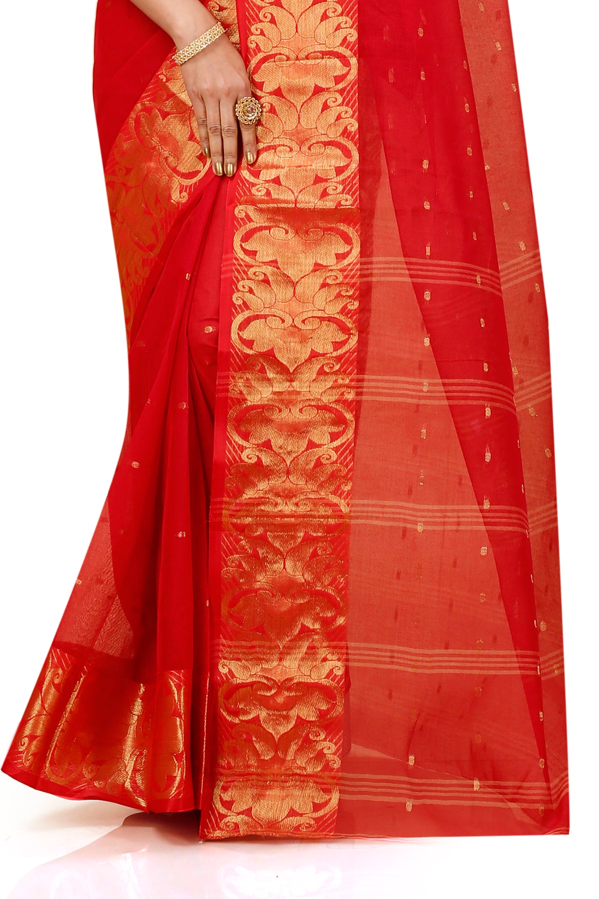 Pure Cotton Tant Saree Ball Buti Design Tant Saree With Self Design Zari Border