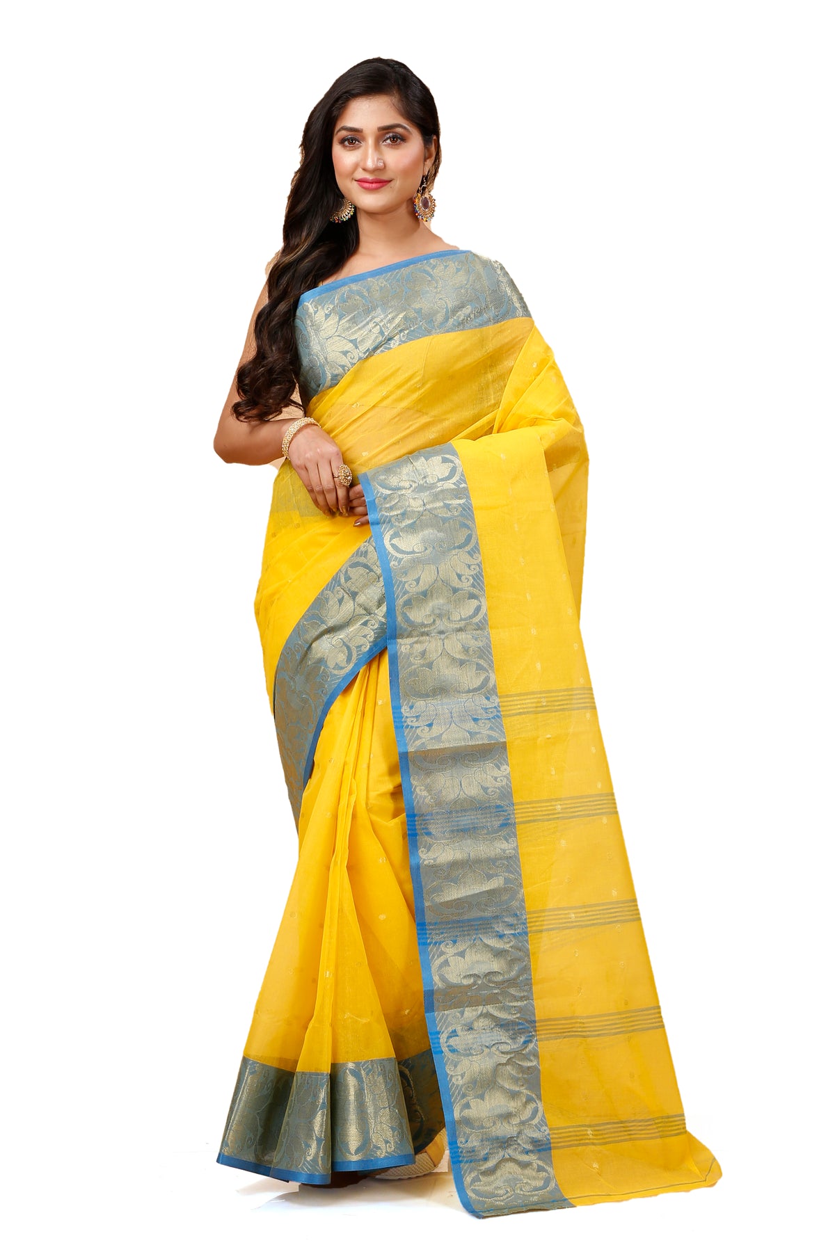 Pure Cotton Tant Saree Ball Buti Design Tant Saree With Self Design Zari Border