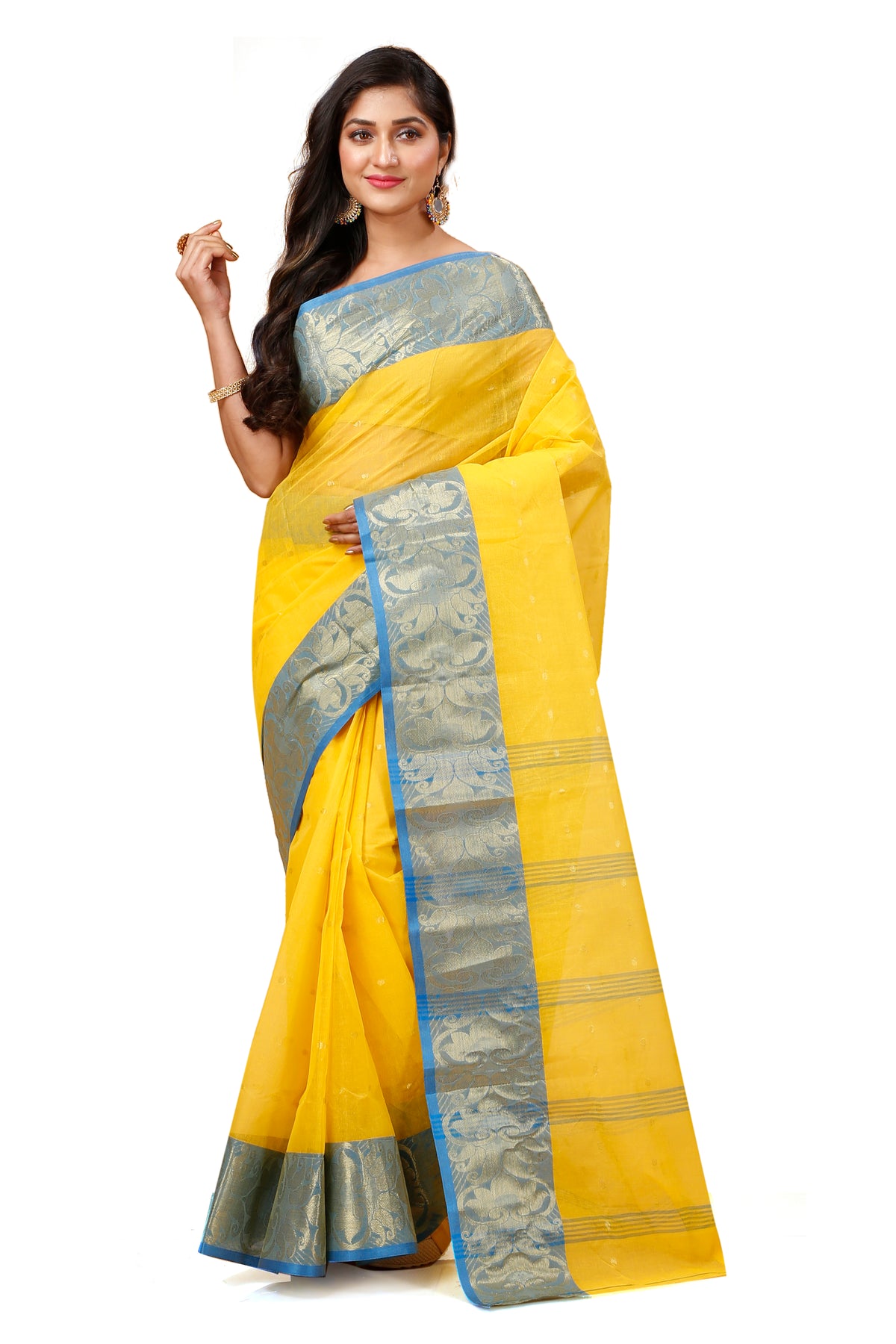 Pure Cotton Tant Saree Ball Buti Design Tant Saree With Self Design Zari Border