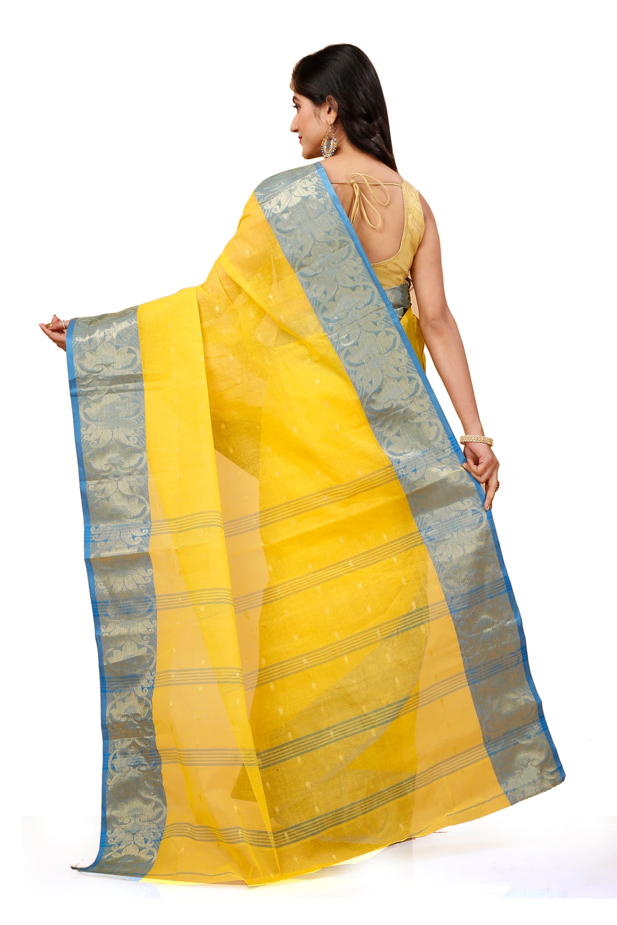 Pure Cotton Tant Saree Ball Buti Design Tant Saree With Self Design Zari Border