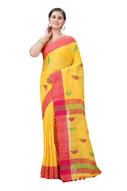 Cotton Handloom Khadi Saree Barfi Buti Design Woven Khadi Saree