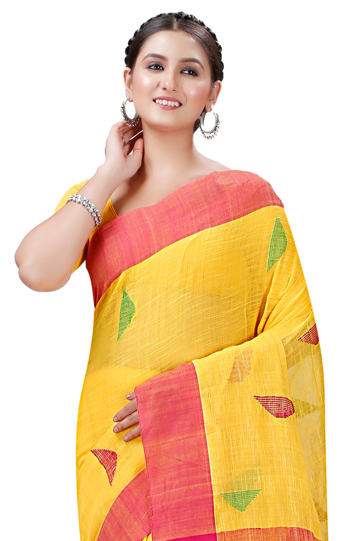 Cotton Handloom Khadi Saree Barfi Buti Design Woven Khadi Saree