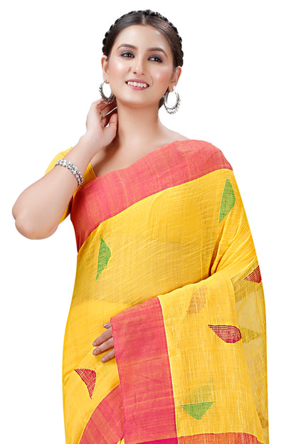 Cotton Handloom Khadi Saree Barfi Buti Design Woven Khadi Saree