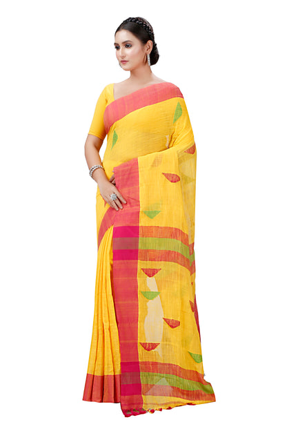 Cotton Handloom Khadi Saree Barfi Buti Design Woven Khadi Saree