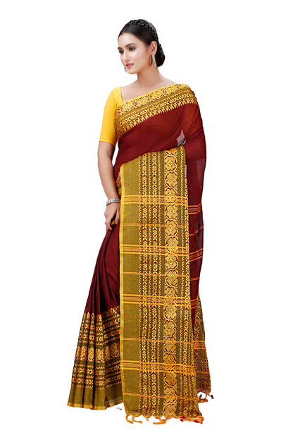 Cotton Handlom Saree Begampuri Design Woven Handloom Saree Blend Cotton