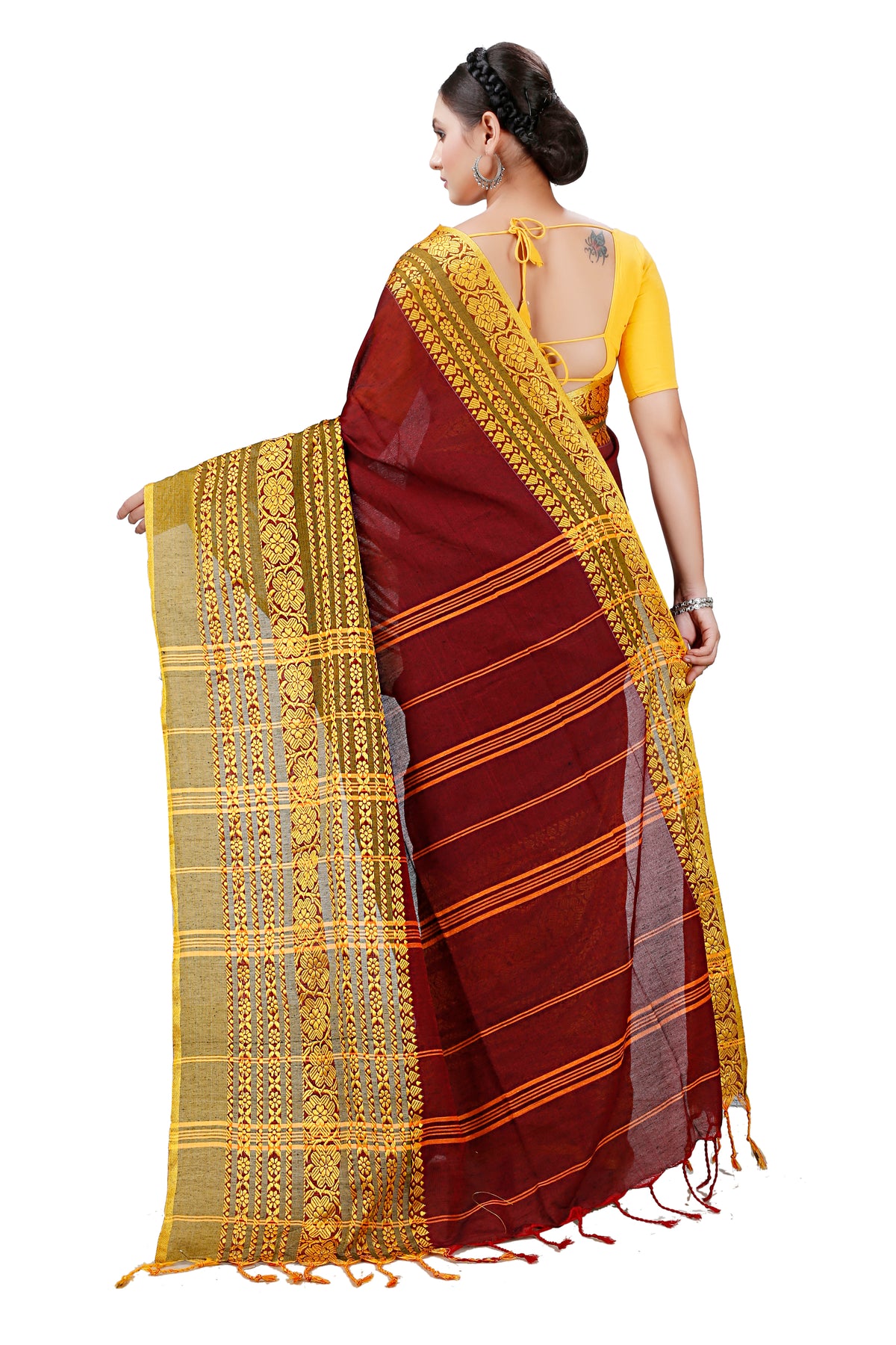 Cotton Handlom Saree Begampuri Design Woven Handloom Saree Blend Cotton