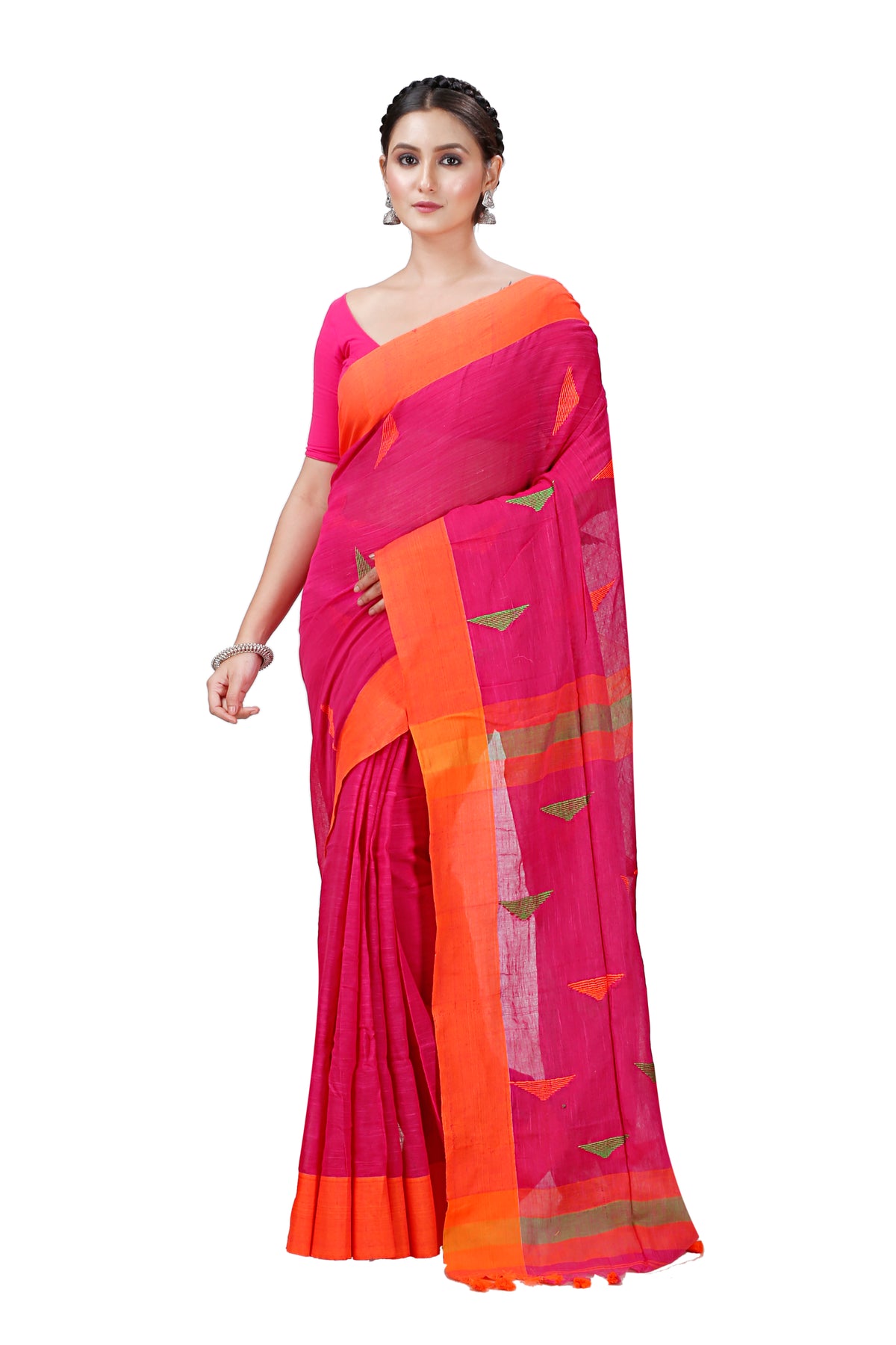 Cotton Handloom Khadi Saree Barfi Buti Design Woven Khadi Saree