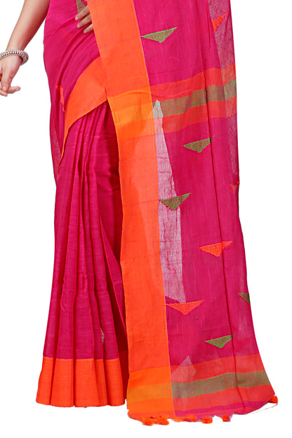 Cotton Handloom Khadi Saree Barfi Buti Design Woven Khadi Saree