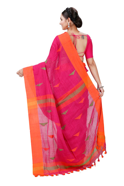 Cotton Handloom Khadi Saree Barfi Buti Design Woven Khadi Saree